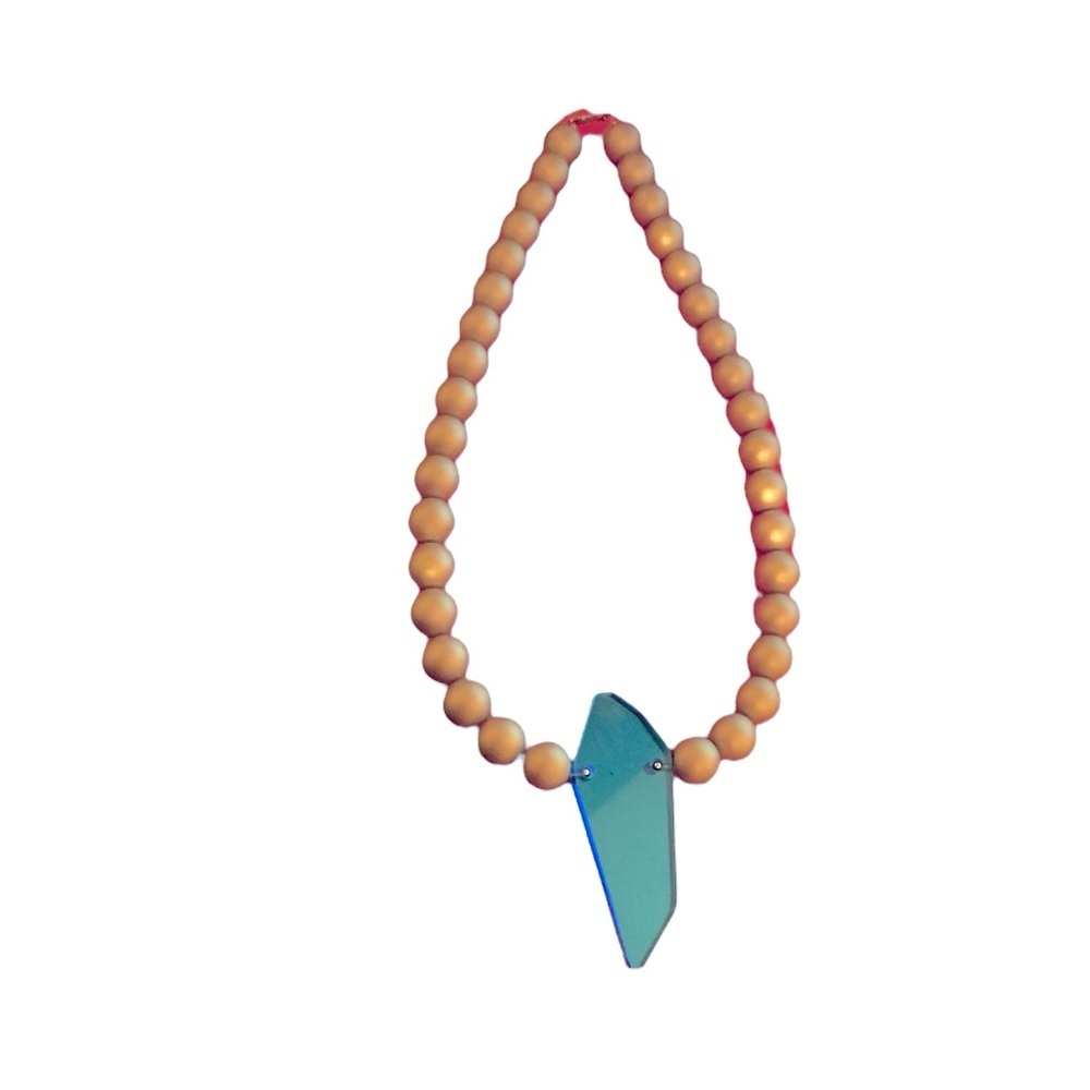 Champagne beads with large blue pendant Necklace - Picture 2 of 4